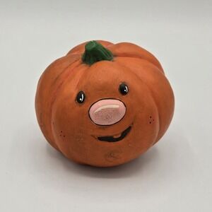 Vtg Hand Painted Ceramic Pumpkin JACK-O-LANTERN Cute Country Style Vintage
